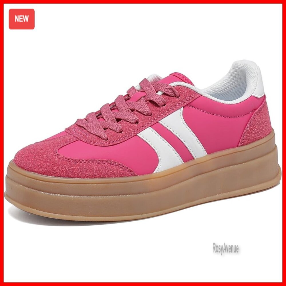 Thick Platform Sneakers with Anti-Slip Sole, Lace-Up Comfort Walking Shoes